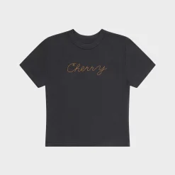 Cherry Chain Stitch Baby Tee (Ash) Flash Sale