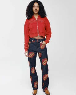 Cherry Cropped Thermal Zip-Up (Vintage Red) Fashion
