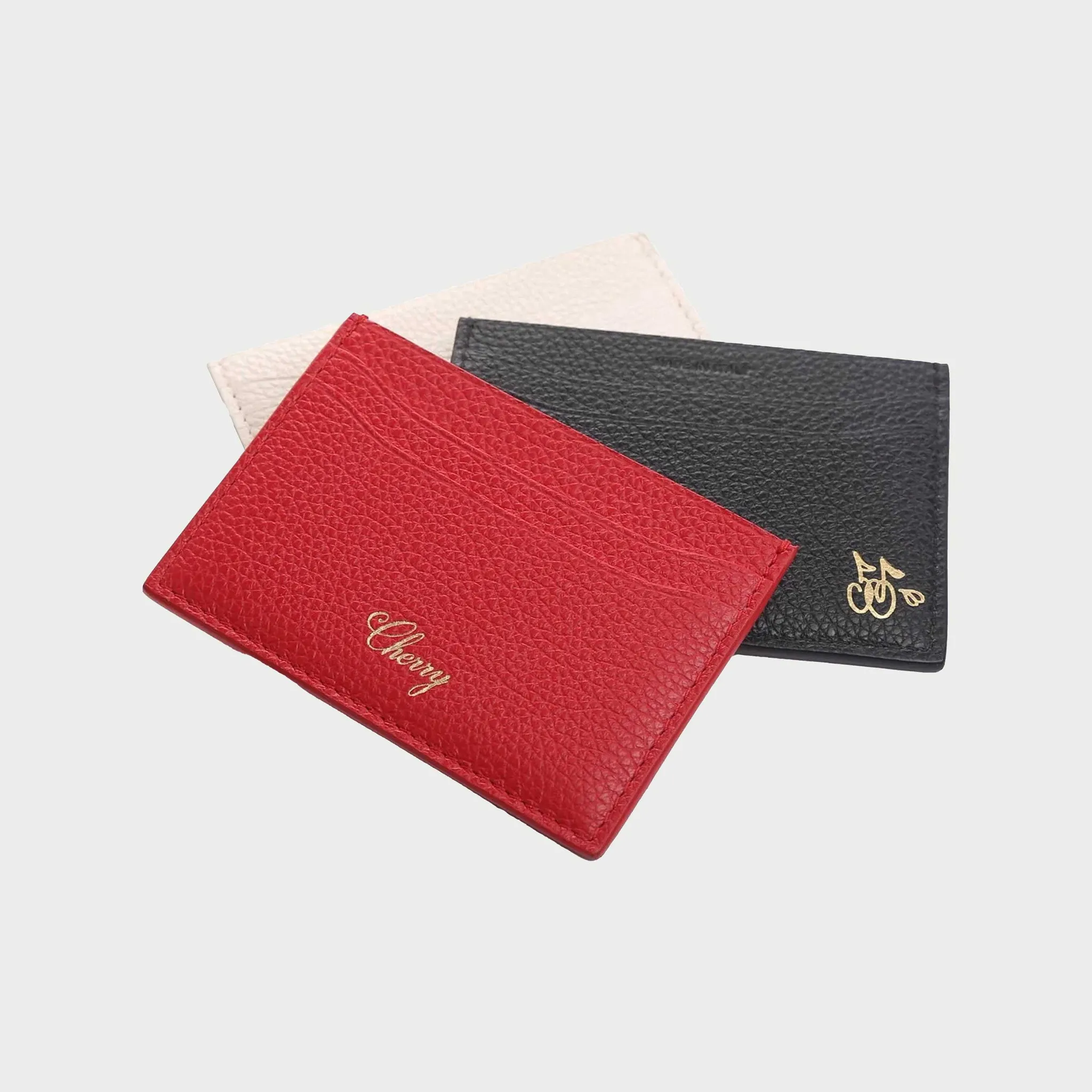 Cherry Leather Card Holder (Cream) Outlet