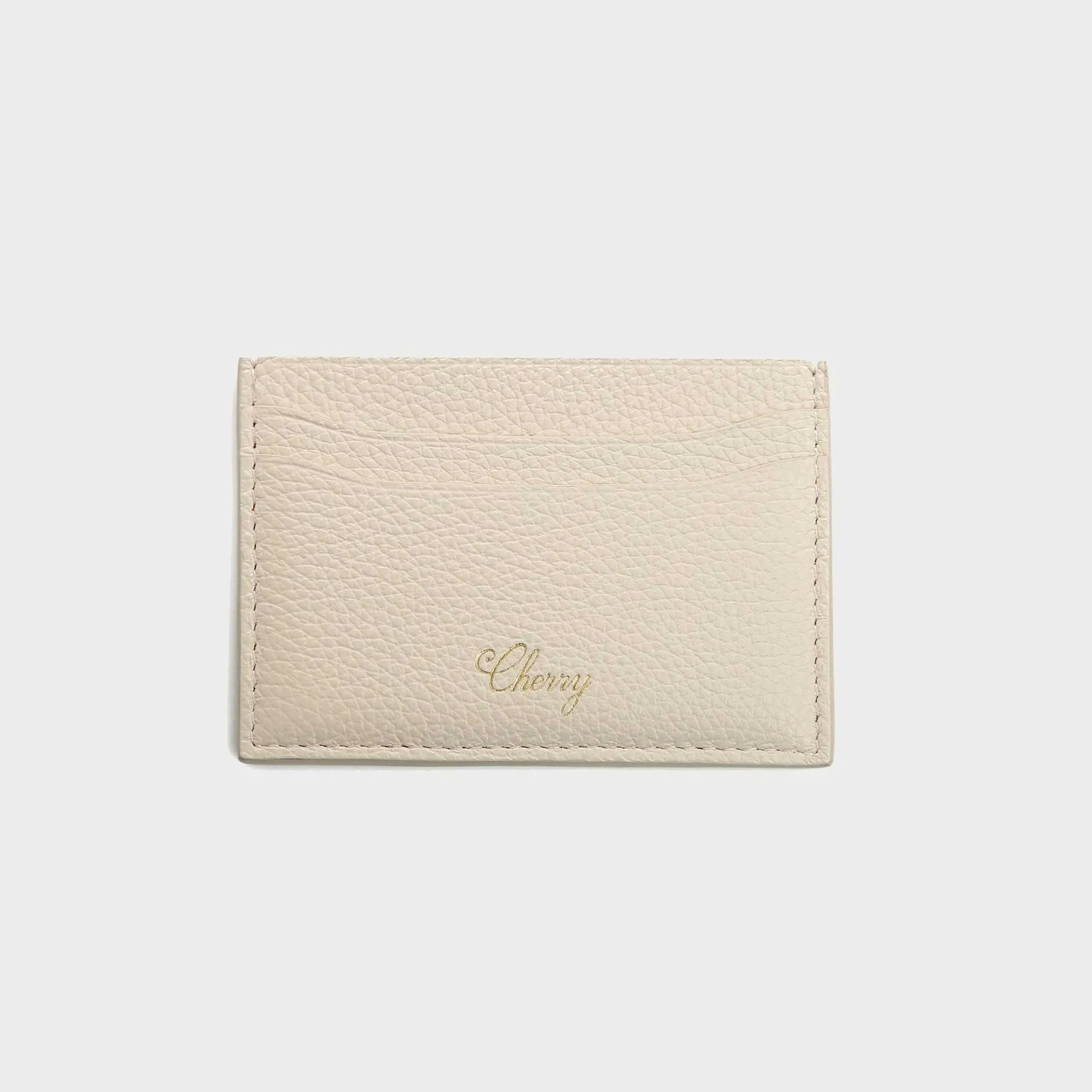 Cherry Leather Card Holder (Cream) Outlet