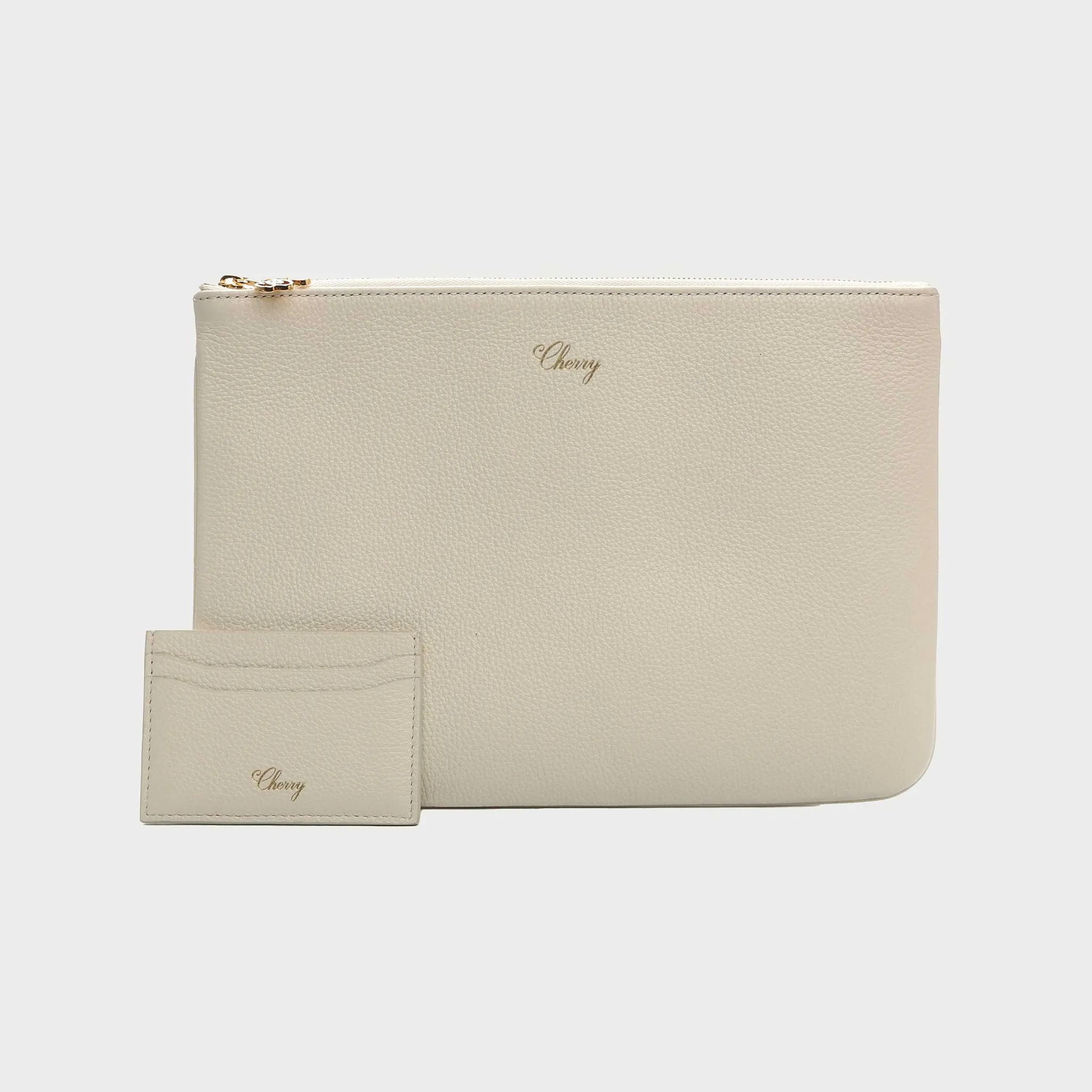 Cherry Leather Pouch (Cream) New