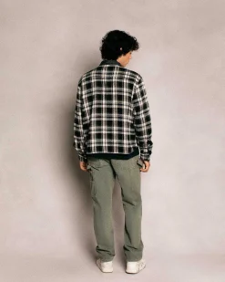 Cherry Plaid Zip Shirt Jacket (Black) Flash Sale