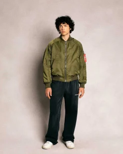 Cherry Satin Bomber Jacket (Olive) Online