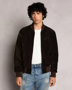 Cherry Suede Bomber Jacket (Espresso) New