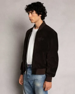 Cherry Suede Bomber Jacket (Espresso) New