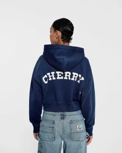 Cherry Women'S Cropped Zip-Up Hoodie (Navy) Sale